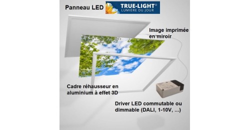 Panneau LED 5500K TRUE-LIGHT dimmable - lumière du jour - IRC 98